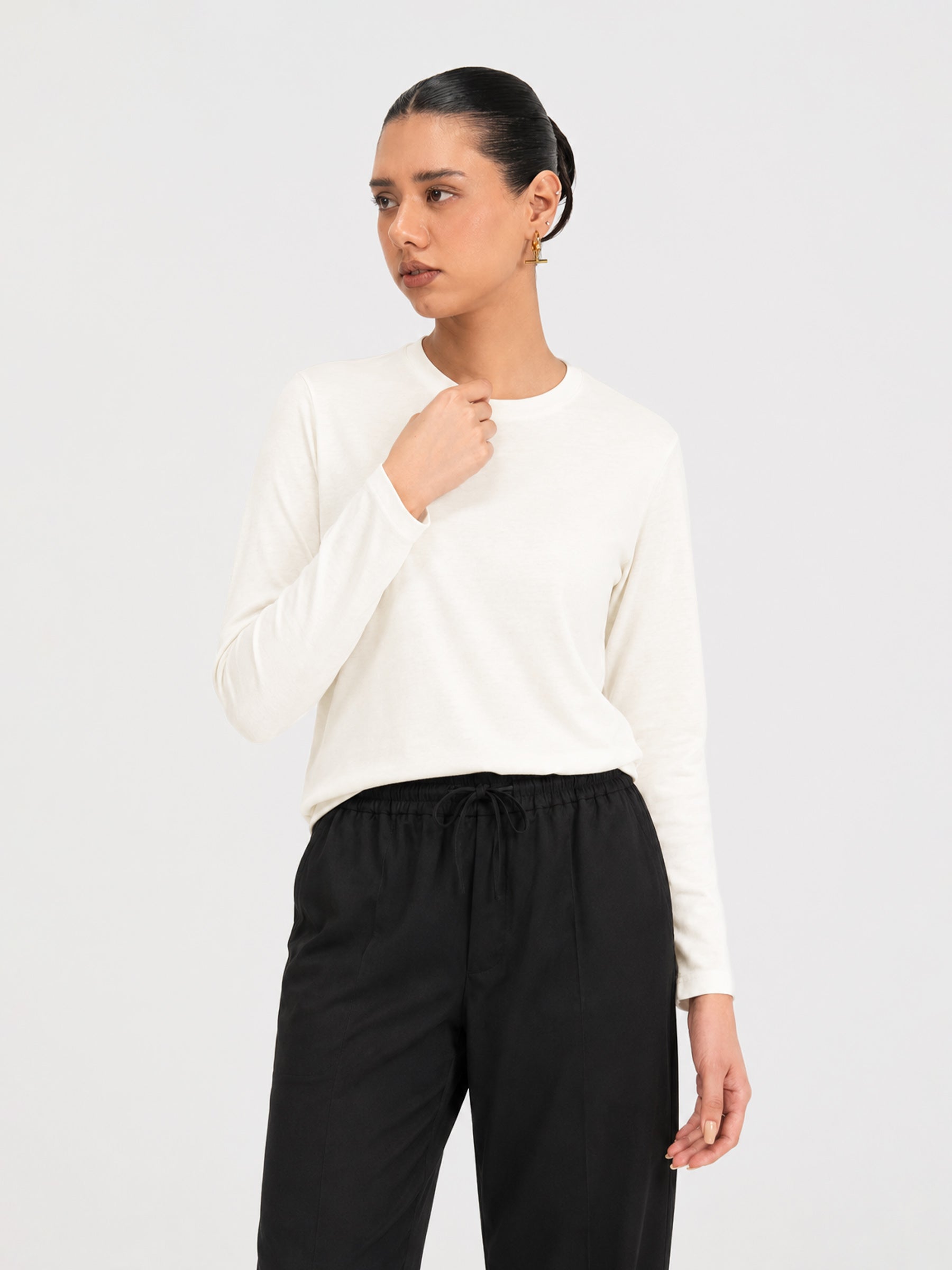 Vanilla Long Sleeve Crew Neck T-Shirt - Women