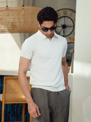 Vanilla V-Placket Flat Knit Polo