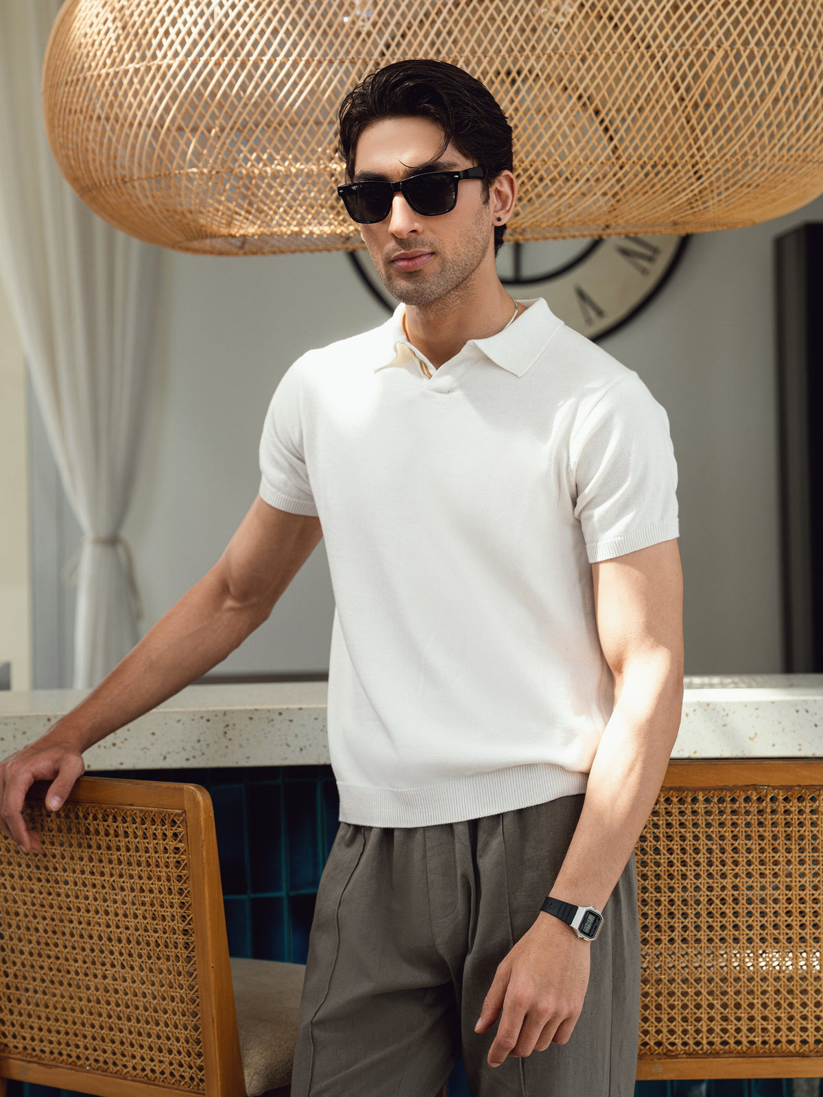 Vanilla V-Placket Flat Knit Polo