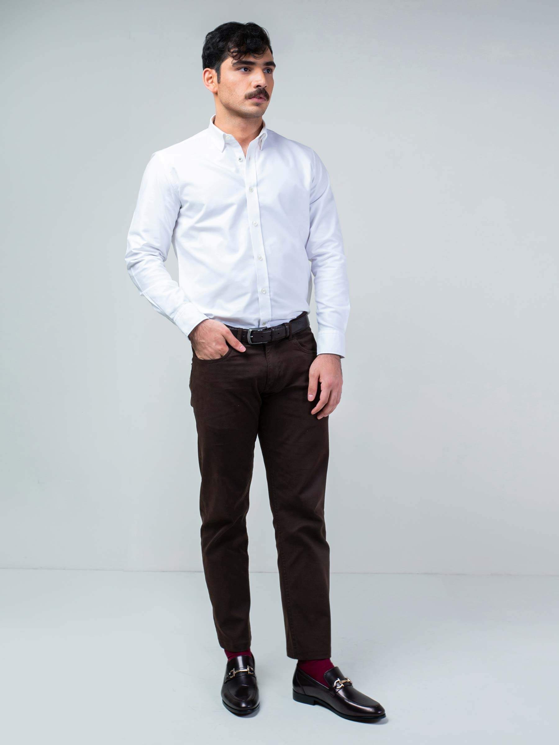 White Oxford Shirt With Blue Elbow Patch