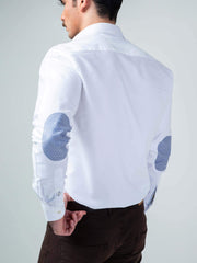 White Oxford Shirt With Blue Elbow Patch