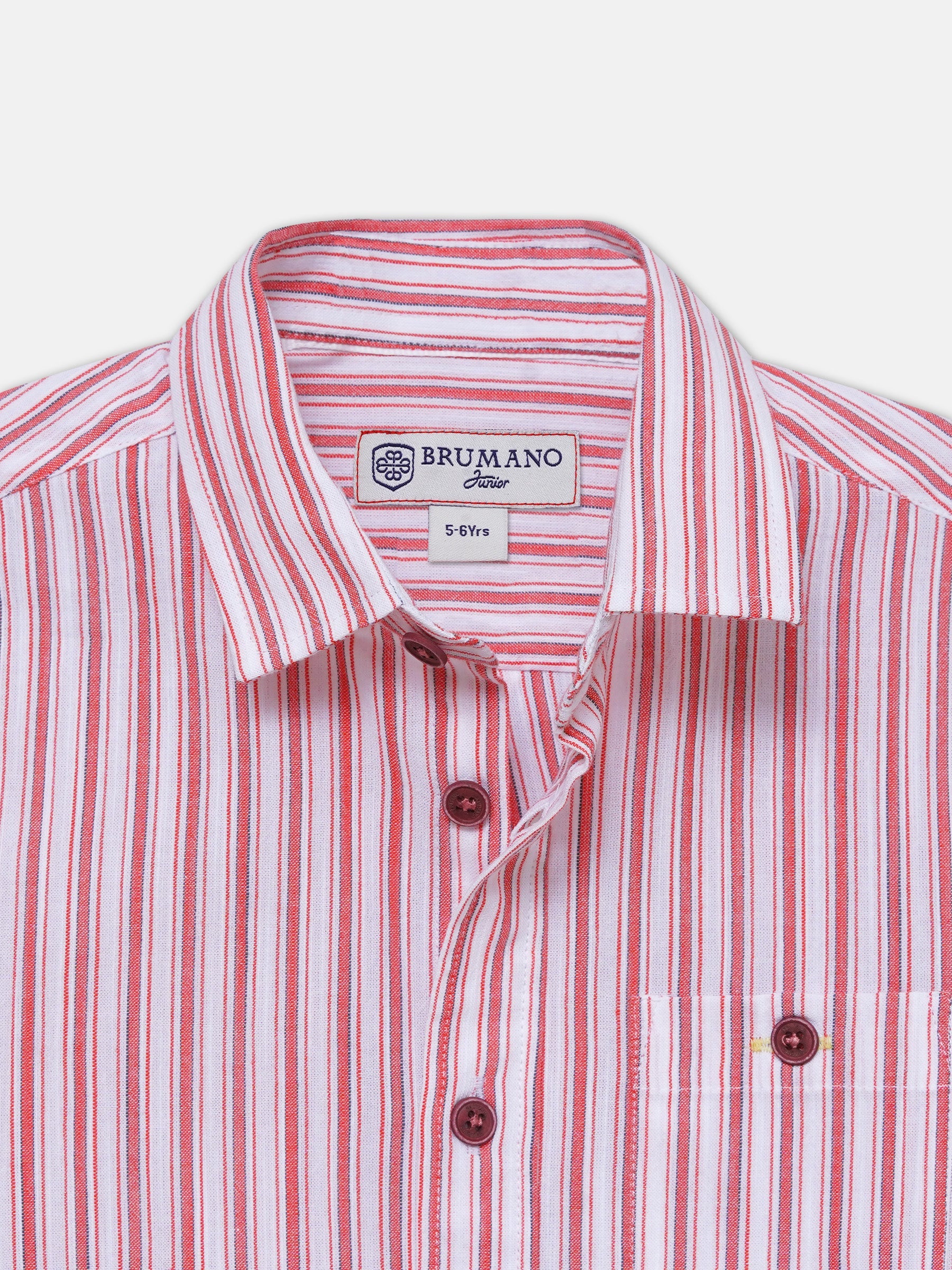 White & Red Striped Half Sleeve Shirt - Junior