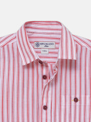 White & Red Striped Half Sleeve Shirt - Junior
