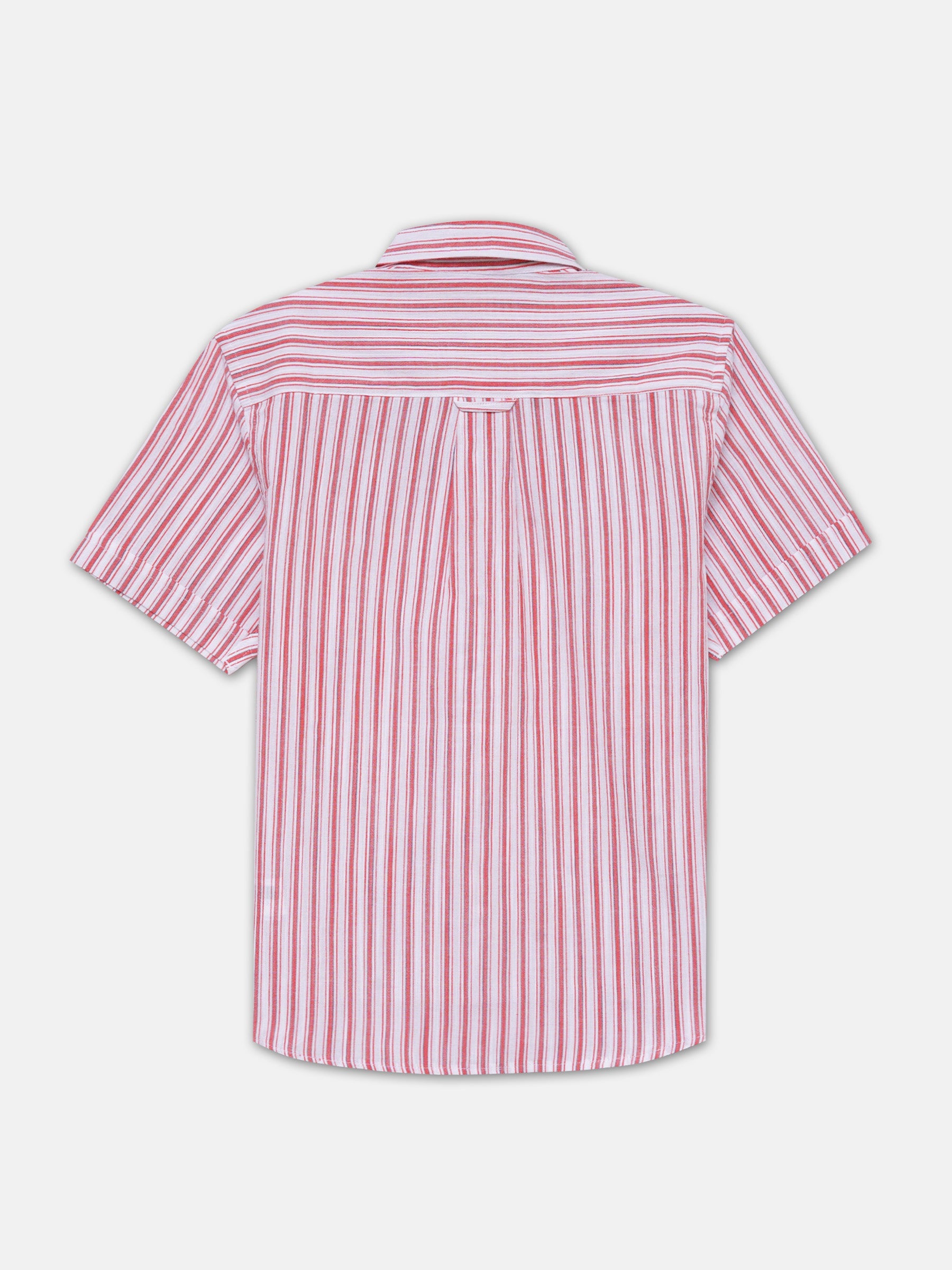 White & Red Striped Half Sleeve Shirt - Junior