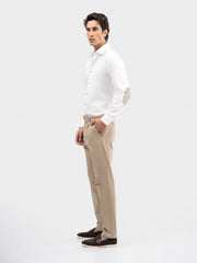 White Slub Textured Shirt With Beige Elbow Patch